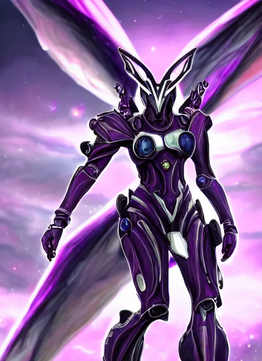 Image similar to cinematic goddess close shot, galactic sized proportional stunning beautiful hot female warframe, sleek mecha female dragon head, metal ears, led purple eyes, smooth fuschia skin, smooth silver armor, floating in space, holding a galaxy, epic proportions, epic size, epic scale, furry art, dragon art, giantess art, warframe fanart, furaffinity, octane