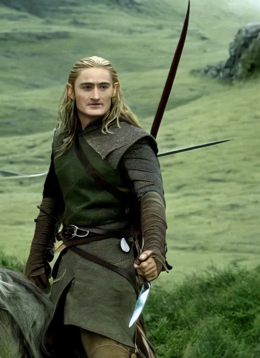 Image similar to film still of Sean Penn as Legolas in The Lord of the Rings, 4k