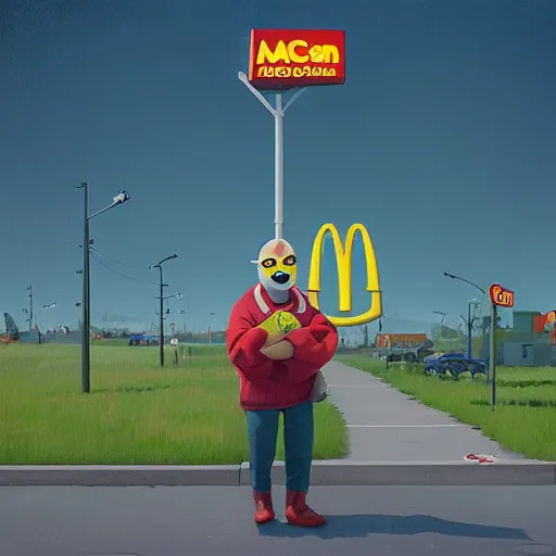 Image similar to pepe as macdonalds worker by simon stalenhag