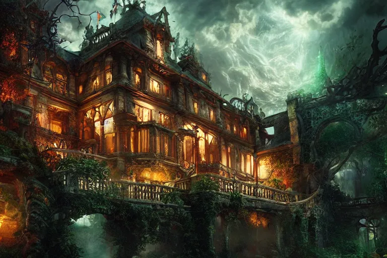 Image similar to the most amazing dream you ever had about mansion of elemental of apples, hyper realistic, ambient lighting, concept art, intricate, hyper detailed, smooth, dynamic volumetric lighting, octane, cinematic