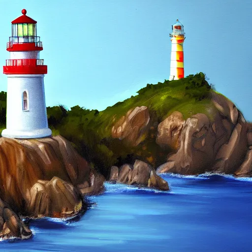 Image similar to painting of islands of adventure lighthouse, artstation