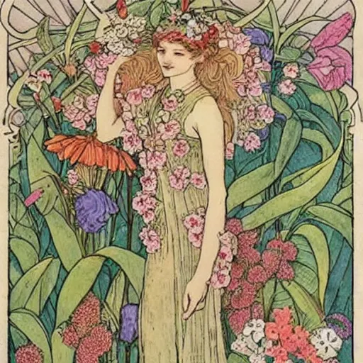 Prompt: a floral fantasy illustration by walter crane