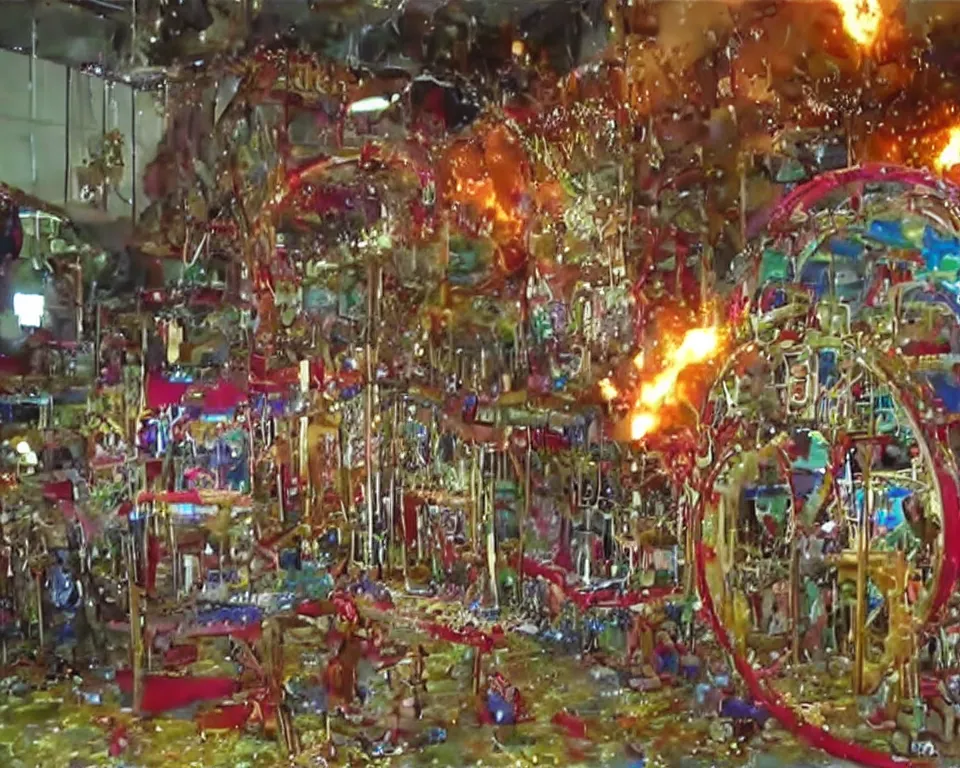 Prompt: footage of a funhouse exploding