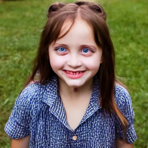 Image similar to a young girl with big eyes smiling for the camera