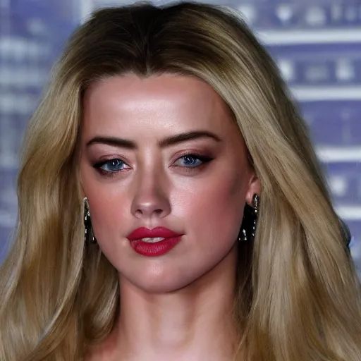 Image similar to uhd, high resolution photography of woman, genetic combination of donald trump and amber heard face, amber heard body, donald trump face, symmetrical upper body, body focus