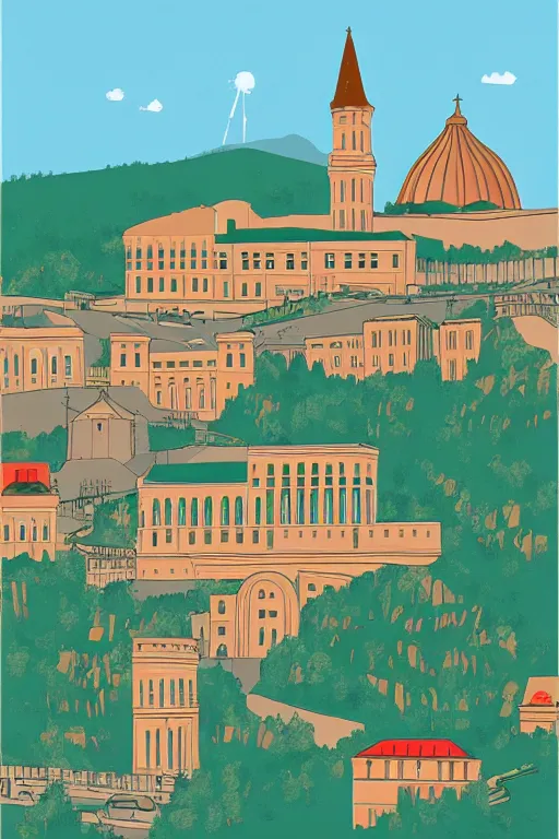 Prompt: tbilisi, illustration, in the style of katinka reinke