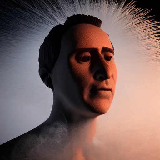 Prompt: man made of smoke simulation smoke particles octane render houdini pixar