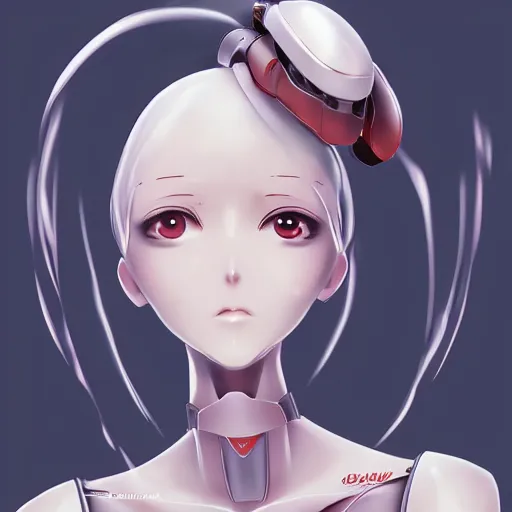 Prompt: beautiful and gorgeous anime android robot girl with glossy skin, artstation, high quality, highly detailed,