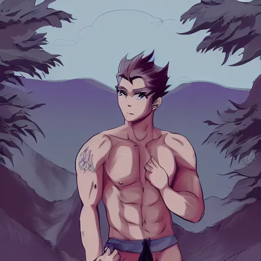 Image similar to scenic pictures with bara human wolf, fursona, anime