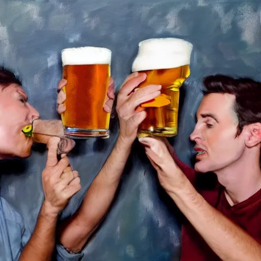 Image similar to Hyper realistic paint of people drinking beer