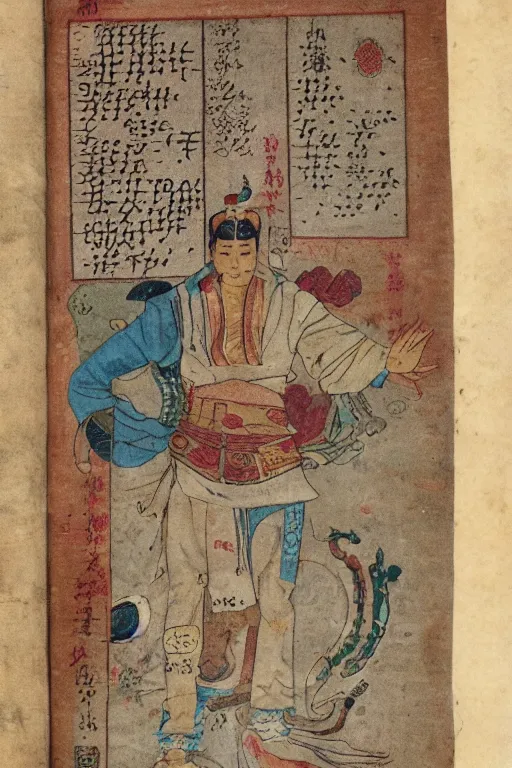 Prompt: Page from a codex about Asian swag