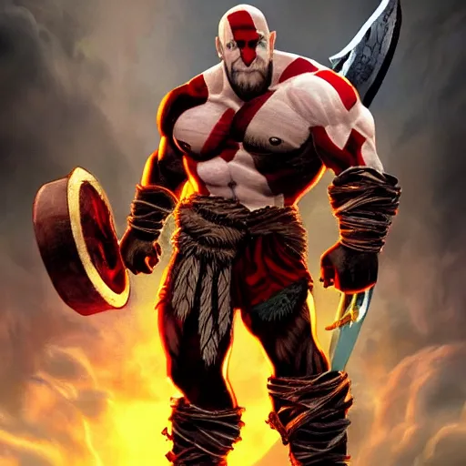 Prompt: god of war in the style of marvel