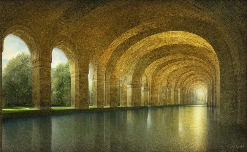 Prompt: park tiled room squared waterway, aqueducts, fantasy,. by konstantin razumov, fractal flame, chiaroscuro, highly detailded, volumetric lighting
