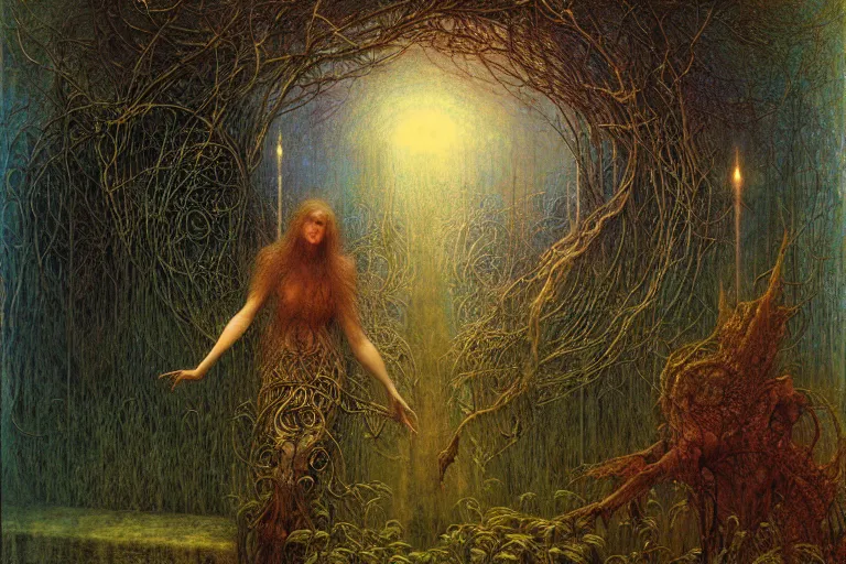 Image similar to enchanted garden by jean delville, luis royo, beksinski, grimshaw