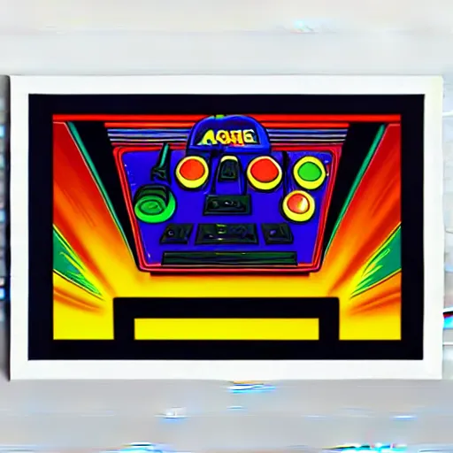 Prompt: artwork of arcade joystick, lightning, by greg hildebrandt, vibrant colors