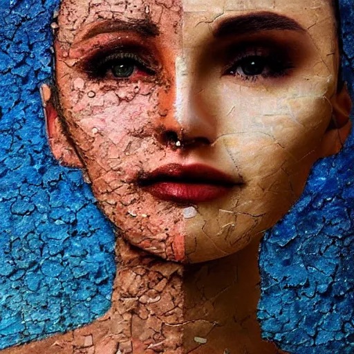 Prompt: a woman's face made out of pieces of the sky