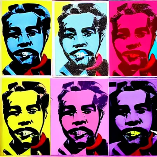 Image similar to kanye west as the joker which dance on the street, on andy warhol style art, hyperrealistic content, high definition content, intricate, delete duplicate content, justify content center, 5 colors