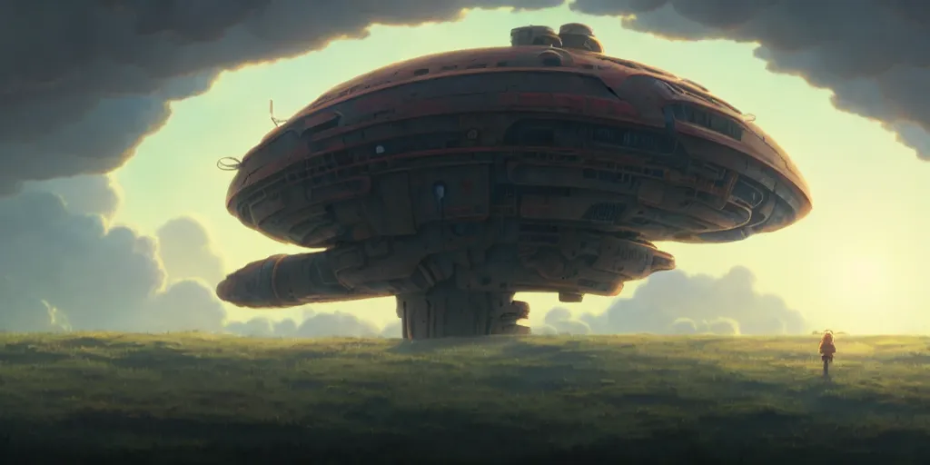 Prompt: a wholesome animation key shot of a post apocalyptic, close - up of a mothership by studio ghibli, animation, sharp, rendered in unreal engine 5, focused, anime key art by greg rutkowski, bloom, dramatic lighting