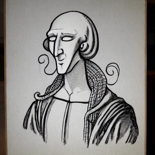 Prompt: handsome squidward portrait, da vinci art style