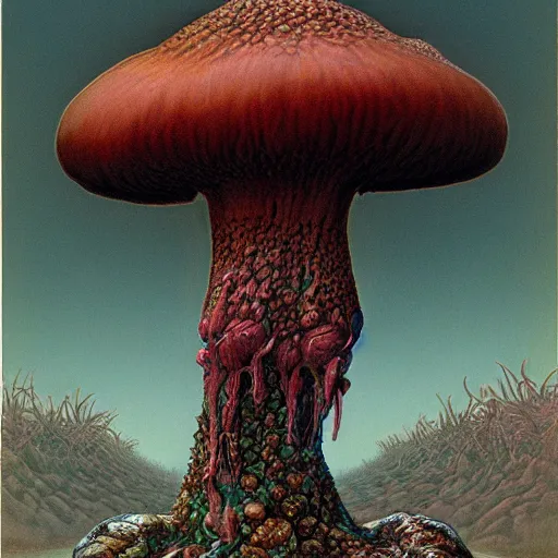 Image similar to full body portrait of a mushroom warrior, by wayne barlowe