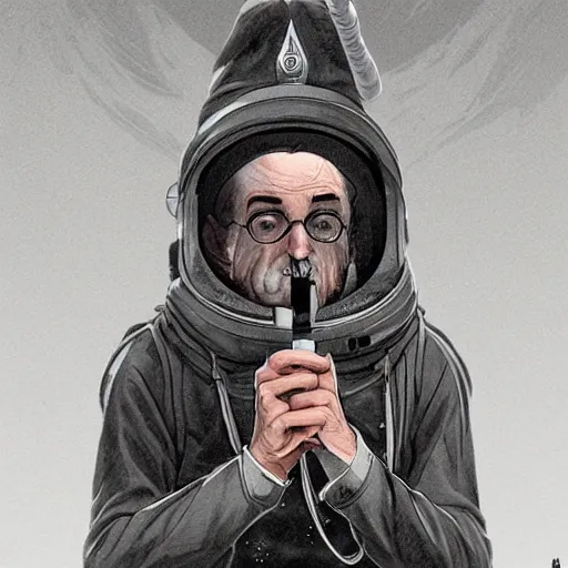 Prompt: A badass wizard smoking on the moon , digital art , trending on artstation , Hyperdetailed , CGSociety