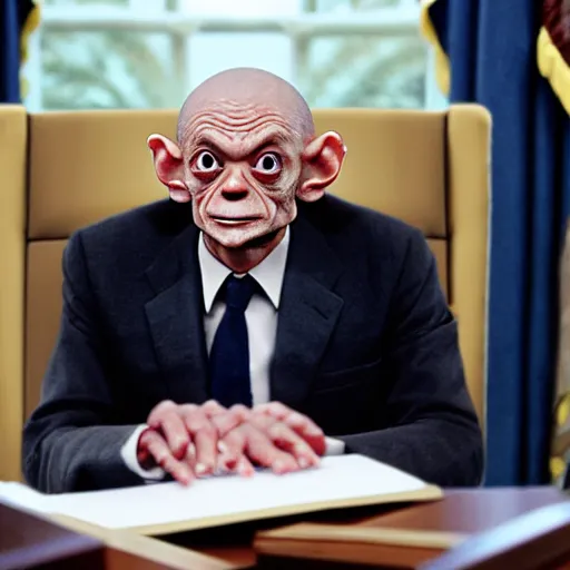 Image similar to president gollum giving a speech in the oval office