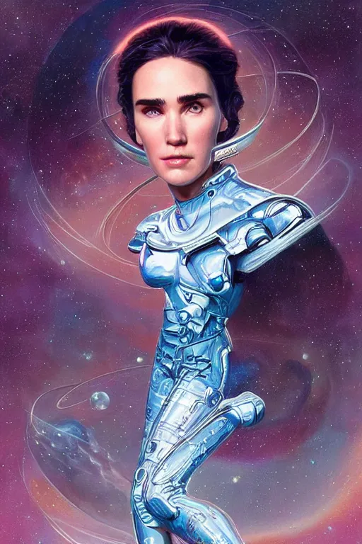 Image similar to Jennifer Connelly as a stunning , beautiful retro SCI-FI space heroine 1985 , intricate, elegant, highly detailed, centered, digital painting, trending on artstation, concept art, smooth, sharp focus, illustration, art by artgerm and donato giancola and Joseph Christian Leyendecker, Ross Tran, WLOP