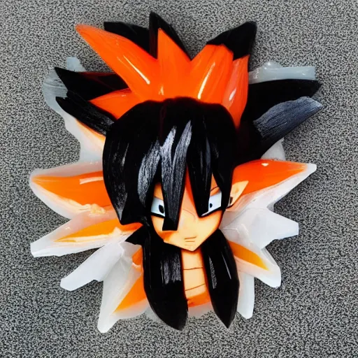 Image similar to goku translucent clear hair dressed up as a sushi