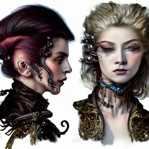 Image similar to portrait, headshot, insanely nice professional hair style, dramatic hair color, digital painting, of a old 17th century, old cyborg Supermodel, amber jewels, baroque, ornate clothing, scifi, realistic, hyperdetailed, chiaroscuro, concept art, art by Franz Hals and Jon Foster and Ayami Kojima and Amano and Karol Bak,