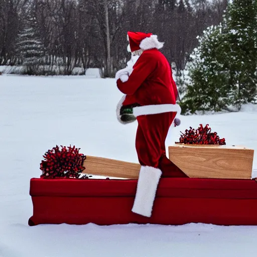 Image similar to Santa escaping from his coffin in the ground