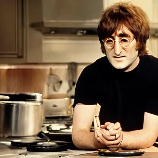 Prompt: john lennon from 1 9 6 4 on a cooking show, hd, hyper realistic, intricate detail