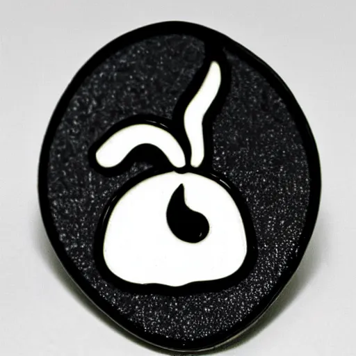 Image similar to a photo of a retro minimalistic jalapeno on fire enamel pin, use of negative space allowed, black and white only, smooth curves