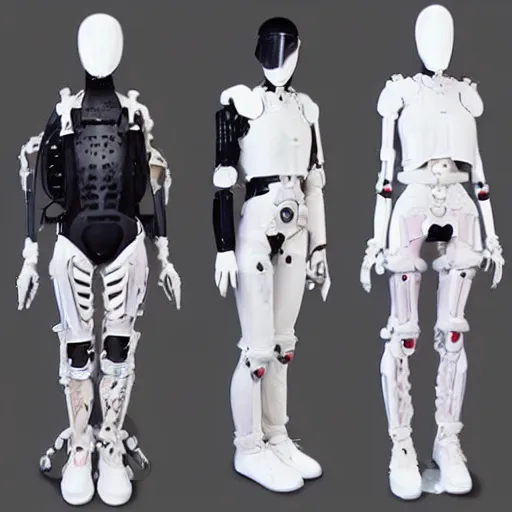 Prompt: haute couture army exoskeleton fashion from Tokyo in the year 2094