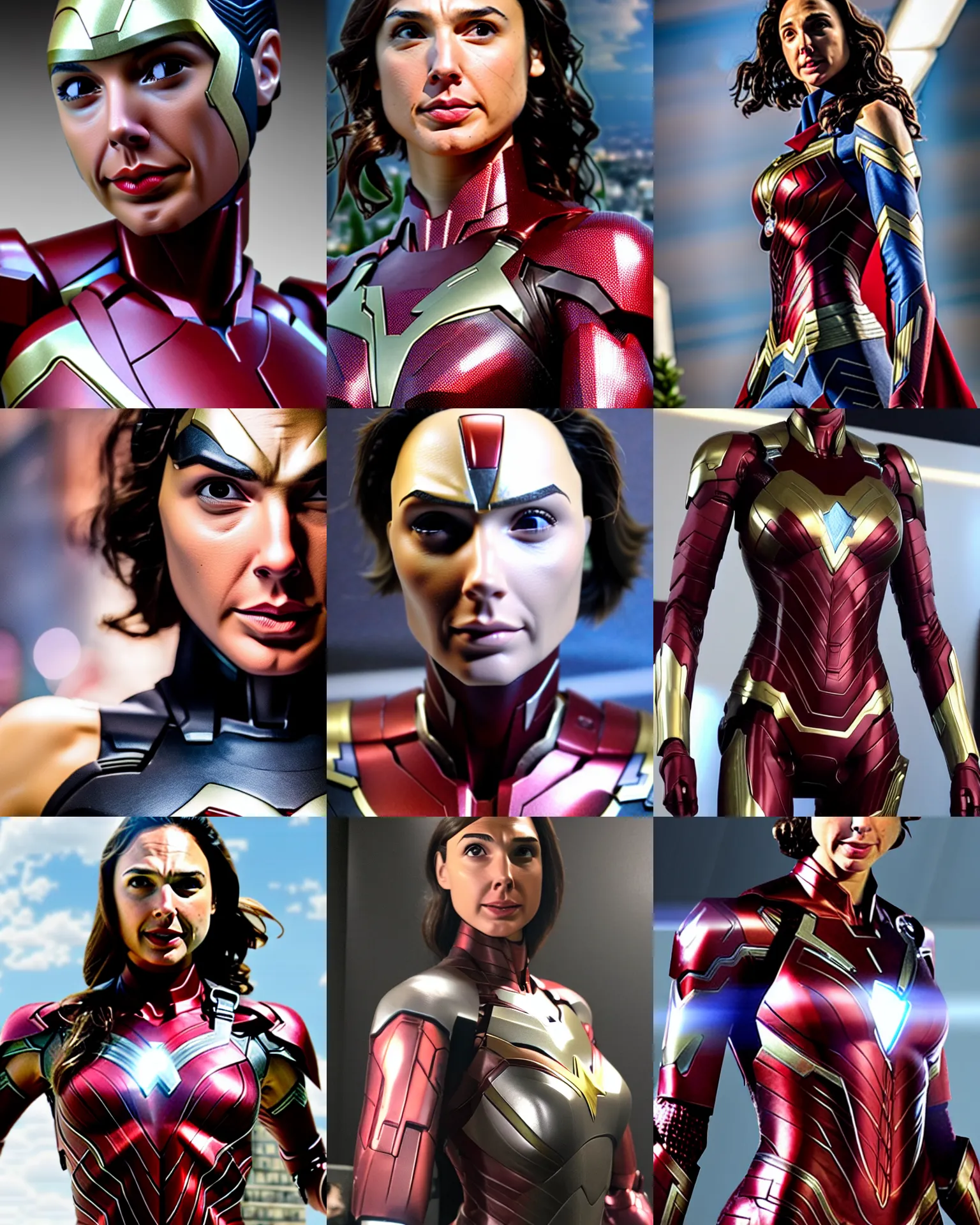 Prompt: gal gadot ironman suit very realistic medium shot close up from the avengers