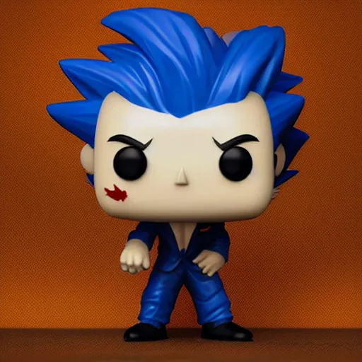 Prompt: funko pop of the joker in the style of goku, photo studio, artstation trend, hdr