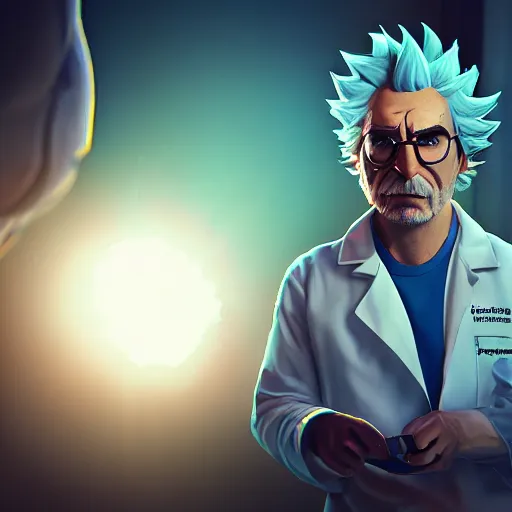 Portrait Of Rick Sanchez Lab Coat And Tee Shirt Lens Stable