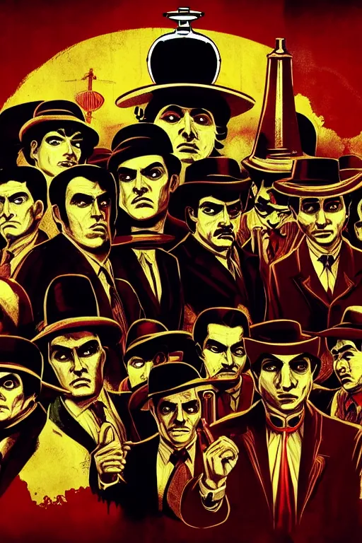 Prompt: mob mafia saints in mexico, with long hat, aesthetic, concept art, bioshock and gta chinatown wars pop art style, by mike swiderek, jorge lacera, ben lo, tyler west,, ultrarealistic, sharp focus, intricate, ultra high definition details, shadow effect