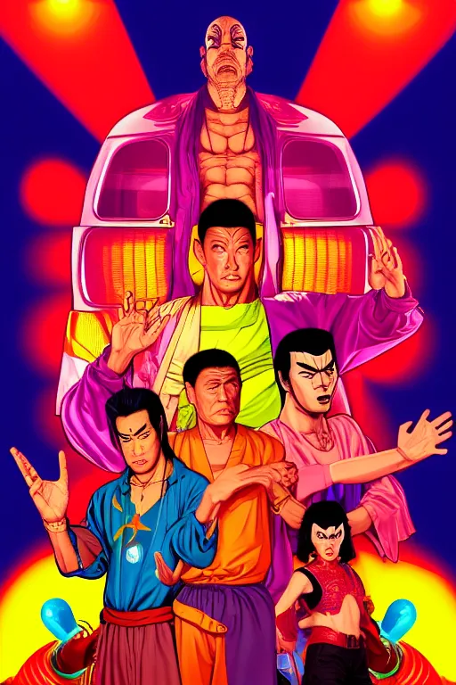 Image similar to journey to the west. pop art, symmetrical, gta vice city style, no duplicate image, glowing lights, ultra realistic, ultra highly details, digital painting, artstation, concept art, smooth, sharp focus, illustration, intecrate details, art by mark millar and richard hamilton and mimmo rottela, kirokaze and paul robertson