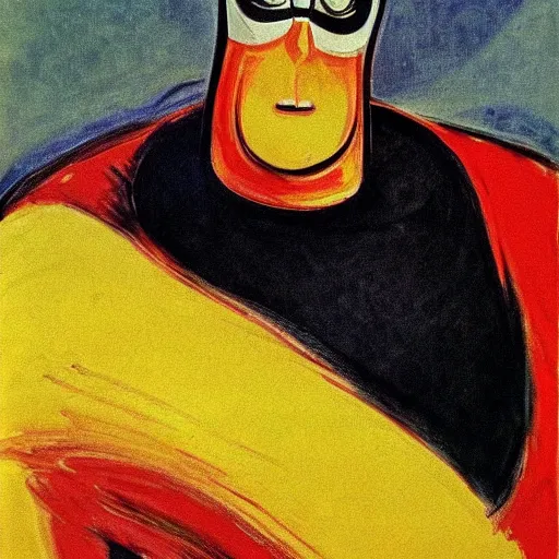 Prompt: Syndrome from The Incredibles painting by Edvard Munch