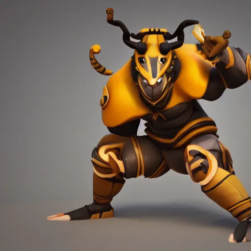 Image similar to legue of legend character 'Sejuani', but in a bee skin, 3d graphics, octane rendered