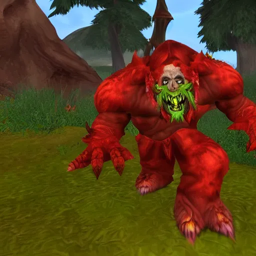Prompt: world of warcraft troll in bloody red jungle