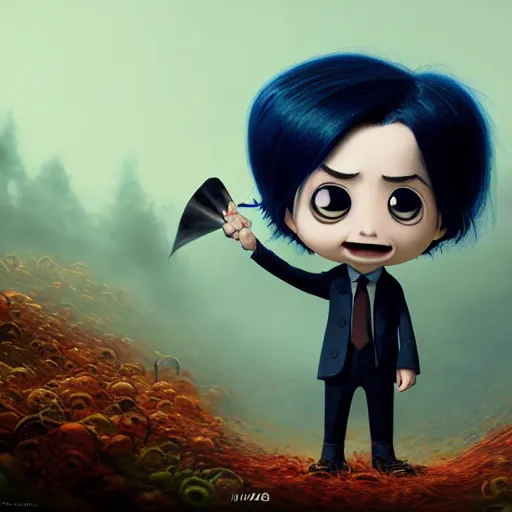 Prompt: an epic chibi comic book style portrait painting of jack white, character design by mark ryden and pixar and hayao miyazaki, unreal 5, daz, hyperrealistic, octane render, cosplay, rpg portrait, dynamic lighting, intricate detail, harvest fall vibrancy, cinematic