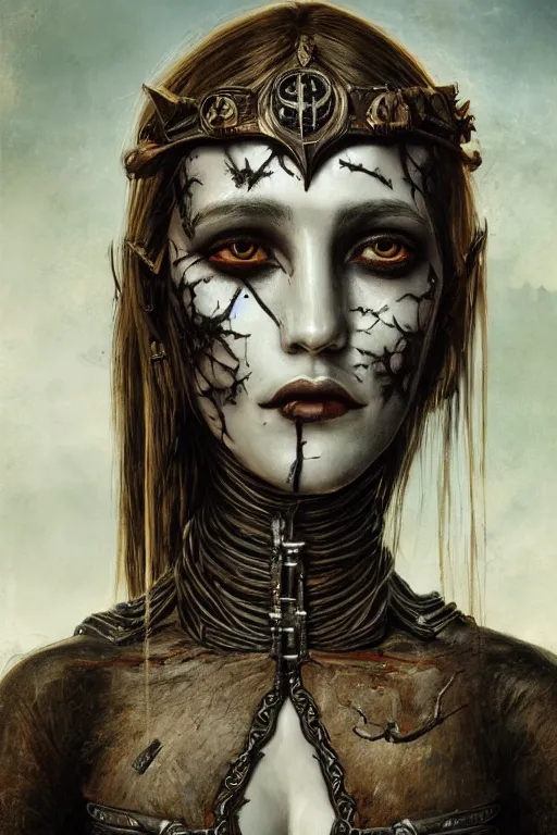 Image similar to portrait of beautiful young gothic maiden, warhammer, a lot of scars, the middle ages, highly detailed, artstation, illustration, art by max ernst, 8 k quality