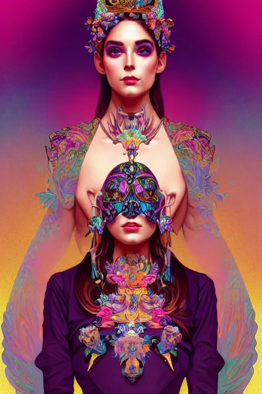 Prompt: a full body portrait of the lisa frank daftpunk vaporwave diva, gothic, highly detailed, digital painting, crown of skulls, artstation, smooth, sharp focus, illustration, art by artgerm and greg rutkowski and alphonse mucha and william - adolphe bouguereau