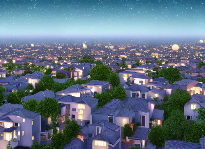 Prompt: thousands of moons. thousands of houses in the city. focus on the sky, hyperrealism, no blur, 4 k resolution, ultra detailed