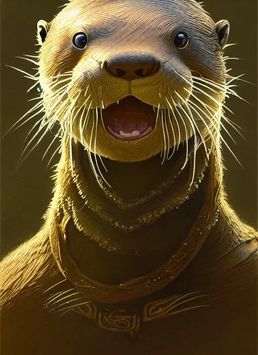 Prompt: a film still portrait of a otter warrior, finely detailed features, cinematic lighting, perfect art, brian jacques redwall woodland, forest, intricate, artstation, trending on pixiv fanbox, painted by brian jacques greg rutkowski, studio ghibli, 4 k