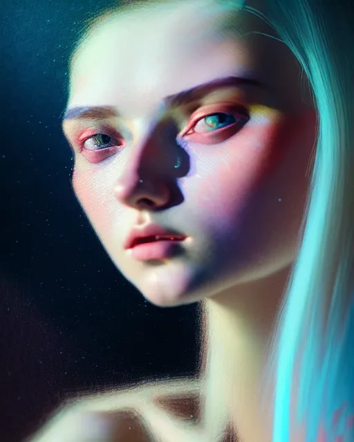 Image similar to young glitched woman, beautiful girl, close up portrait, bright, highkey, realistic, serov, surikov, vasnetsov, repin, kramskoi, uplight, insanely detailed, charlie bowater, tom bagshaw, octane rendered,, 8 k, unreal engine, illustration, trending on artstation, masterpiece