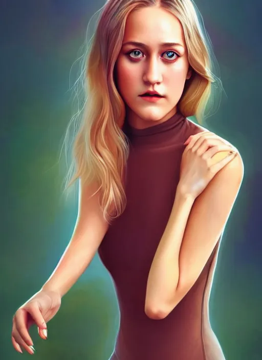 Image similar to full body gorgeous young Maika Monroe, realistic character concept, full body pose, autumn, makeup, shorter neck, illustration, symmetrical eyes and body, cinematic lighting, detailed realistic symmetrical eyes, artgerm, Joshua Middleton, single face, insanely detailed and intricate, beautiful