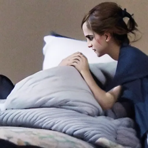 Image similar to tucking a cold emma watson into bed, wholesome