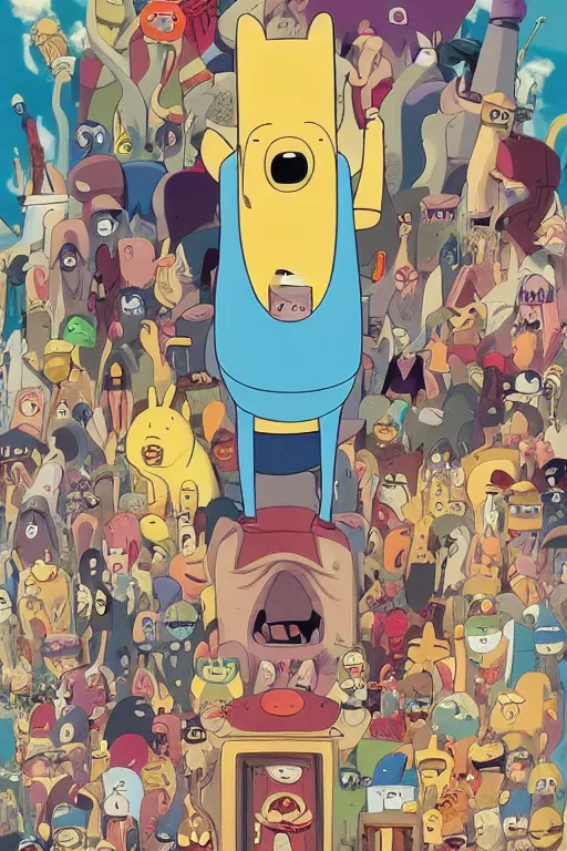 Image similar to Movie poster of Adventure Time , Highly Detailed, Dramatic, A master piece of storytelling, by Studio Ghibli, 8k, hd, high resolution print